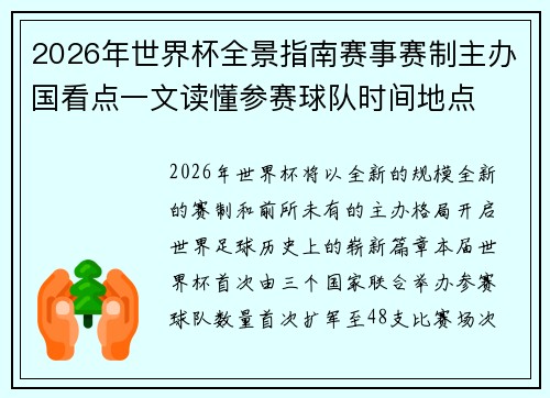 2026年世界杯全景指南赛事赛制主办国看点一文读懂参赛球队时间地点